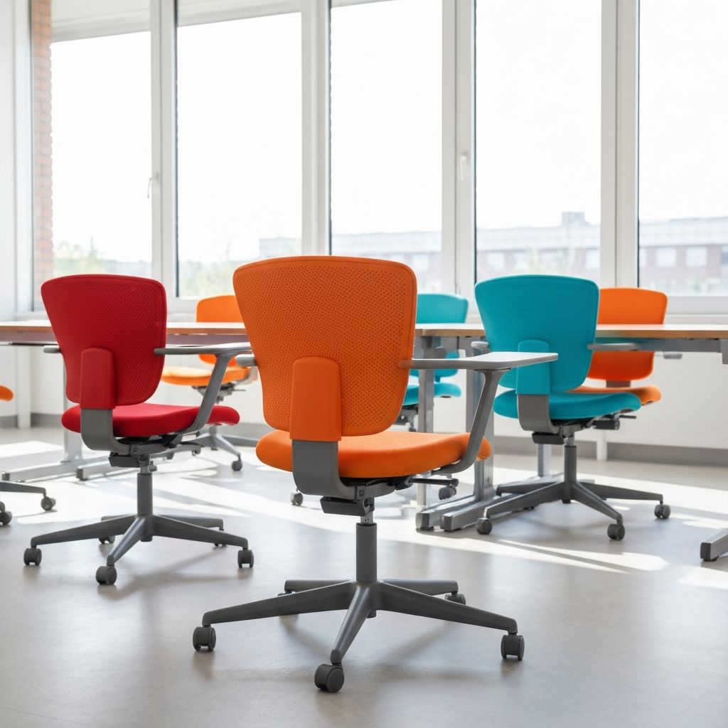 Colorful ergonomic student chairs in a modern school setting