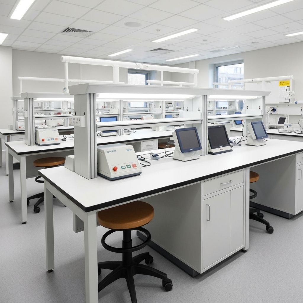 Science lab installation with coordinated workstations and storage